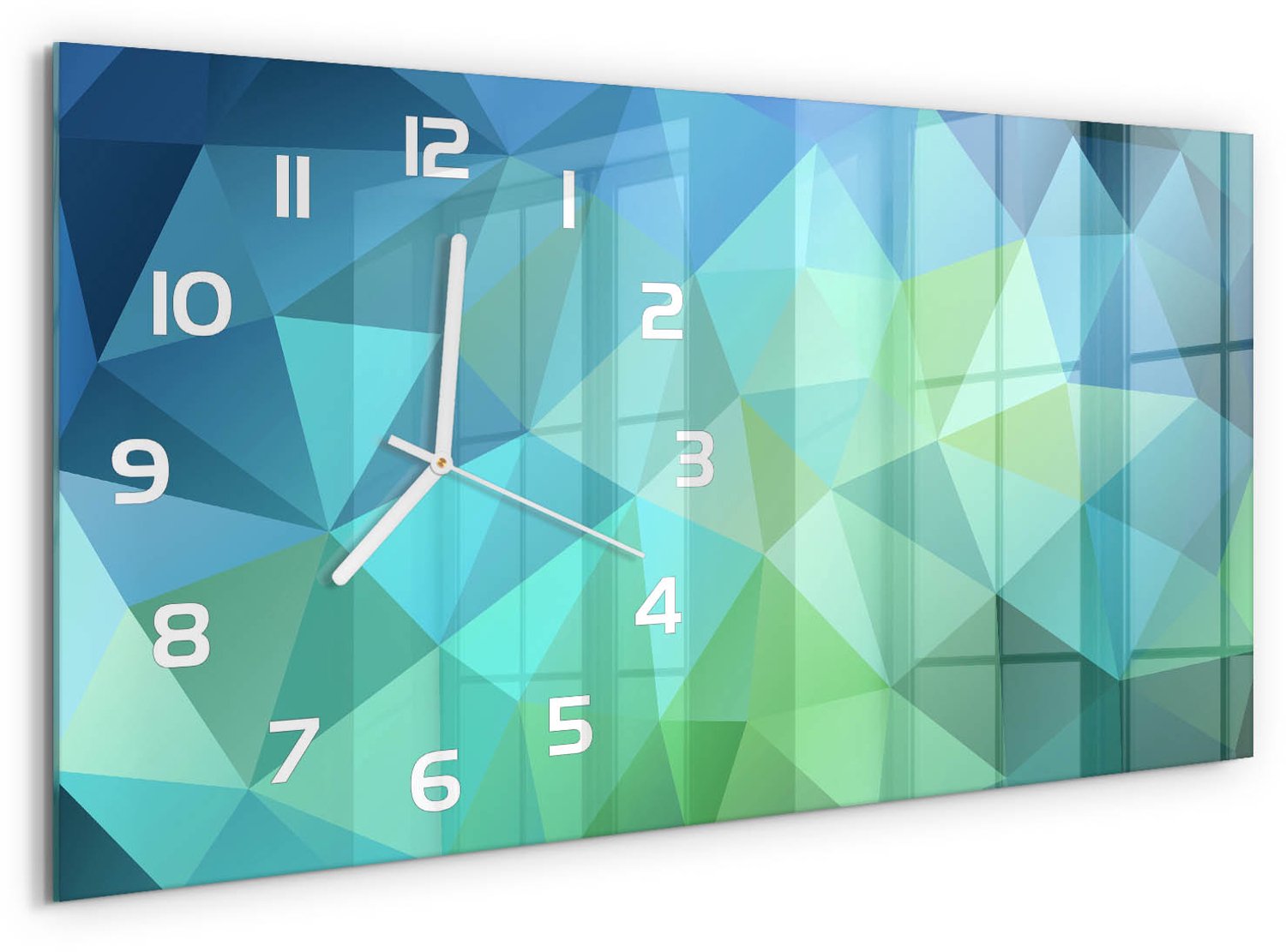 TULUP Wandklok - Abstracte achtergrond Wandklok Glas Decoratie - 60x30 cm - Blauw Gekleurde Glazen Klok - Witte handen - Rechthoekige Klok - Klok Glas Met Opdruk - Moderne Wandklok Glas
