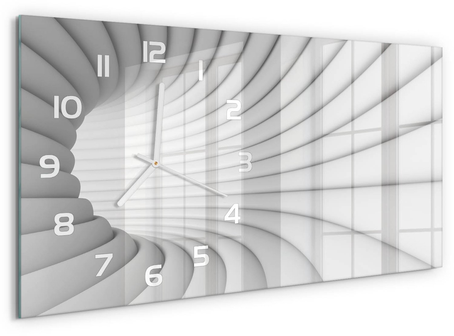 TULUP Wandklok - Tunnel van abstractie Glazen Wandklok Design - 60x30 cm - Wit Klok Glas Met Opdruk - Witte handen - Rechthoekige Klok - Wandklok Glas Met Motief - Decoratieve Glazen Klok