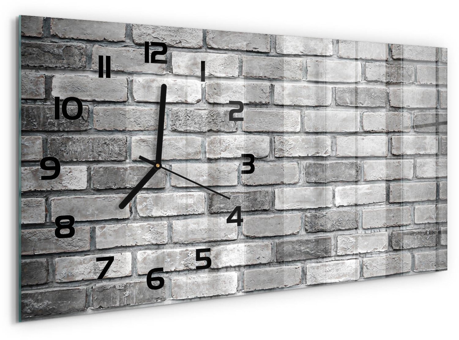 TULUP Wandklok - Bakstenen muur Klok Glas Met Opdruk - 60x30 cm - Grijs Moderne Wandklok Glas - Zwarte handen - Rechthoekige Klok - Decoratieve Glazen Klok - Glazen Wandklok Design