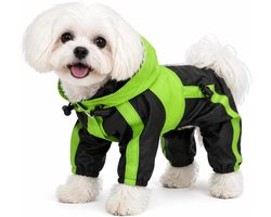 Lovelonglong Hondenregenjas met capuchon, voor kleine honden, regenjas, poncho, waterdichte kleding met capuchon, ademend, met 4 poten, regenjas voor kleine, middelgrote en grote honden