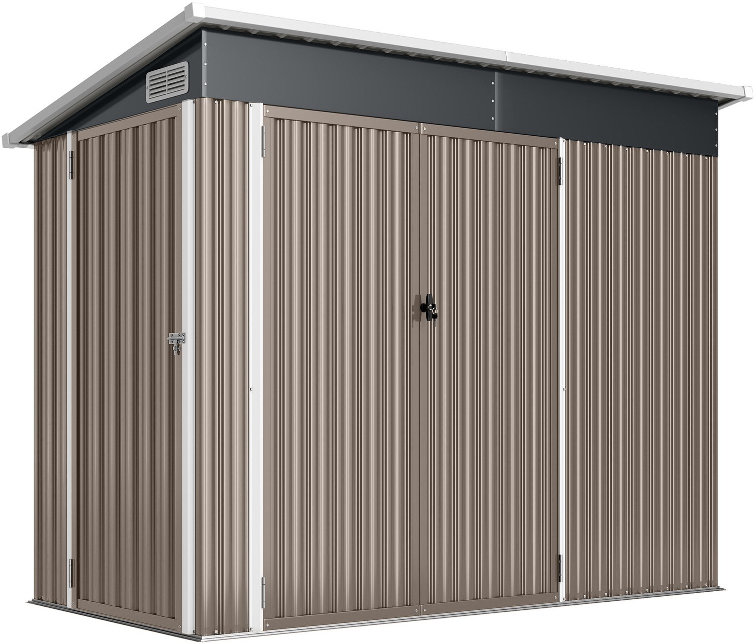 Sunona Metalen tuinhuis - Geräteschuppen met 3 deuren en ventilatie - 234 x 132 x 163/185 cm - Lichtgrijs