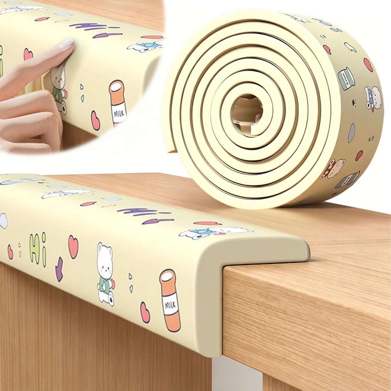 Randbescherming voor baby's, schuimrubber, tafelrandbescherming, hoeken, zelfklevend, voor kinderen, bed, vensterbank en bureau, meubels (Beige-3, 2M X 8CM)
