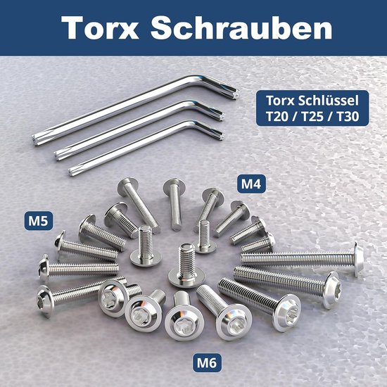 20 stuks M4 x 12 mm lenskopschroeven met flens torxaandrijving roestvrij staal A2 V2A schroeven volledige schroefdraad met torx-sleutel — afbeelding 5