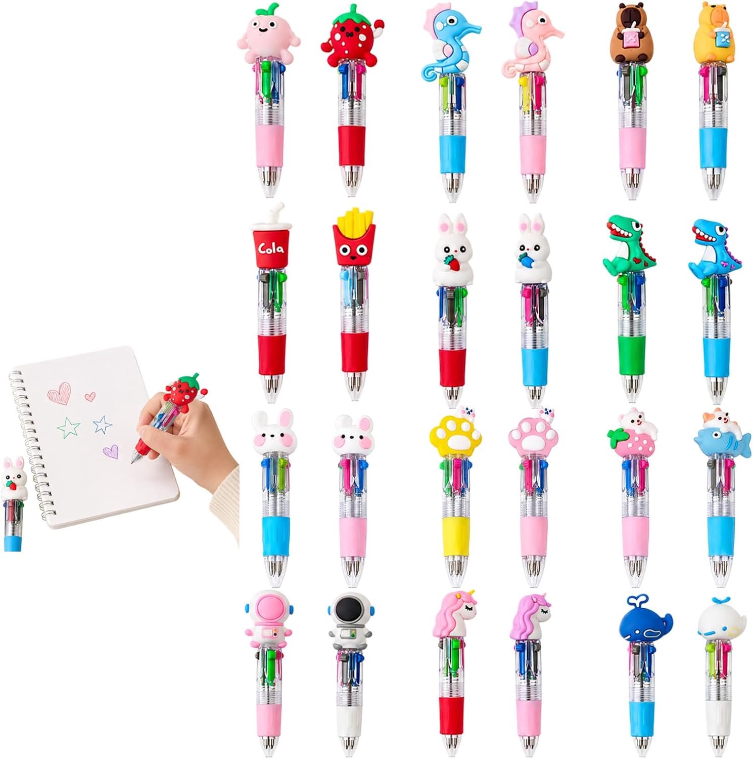 24 stuks 4-in-1 pennen, meerkleurig, 0,7 mm, balpen, 4 kleuren (blauw, zwart, rood, groen), intrekbare pennen voor school, studenten en kantoor, ideaal voor cadeau en dagelijks gebruik