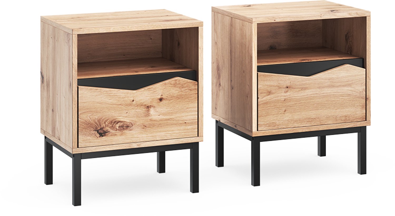 Vicco Nachtkastje Elvano, Eiken/Zwart, 40 x 50 cm Set van 2