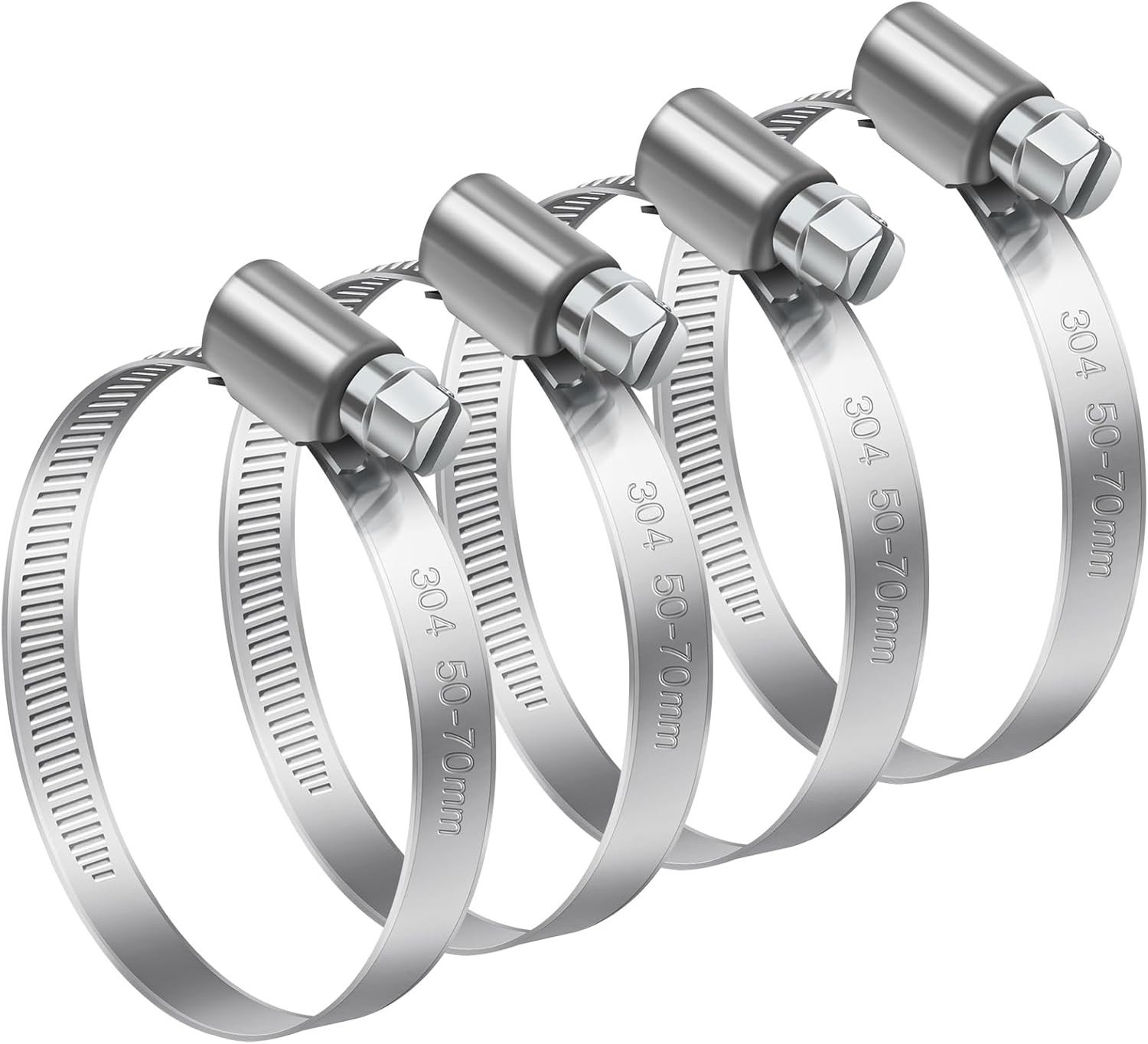 Reinforceable 304 RVS Wormdrive Slangklemmen 50-70mm - 4 Stuks voor Gasleidingen en Waterleidingen