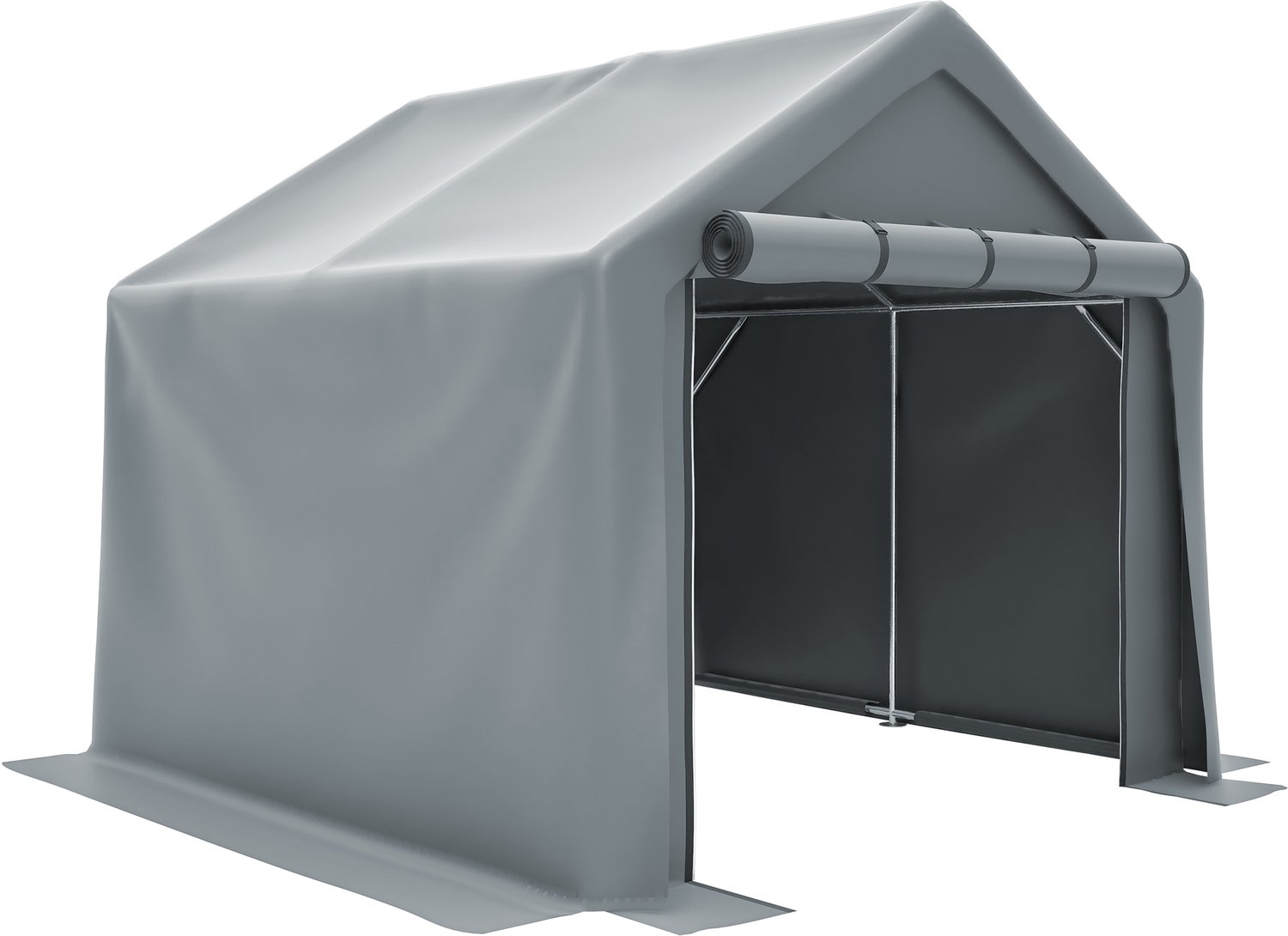 Fietsenberging 244 x 241 x 217 cm - Waterdicht PE zeil - Verzinkt stalen frame en oprolbare deur - Voor tuin en terras - Donkergrijs