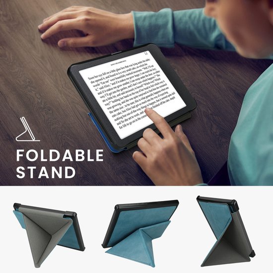 kwmobile e-reader hoesje geschikt voor Kobo Aura Edition 1 hoes - Ereader flip case met standaard - E reader cover van kunstleer - In petrol — afbeelding 3