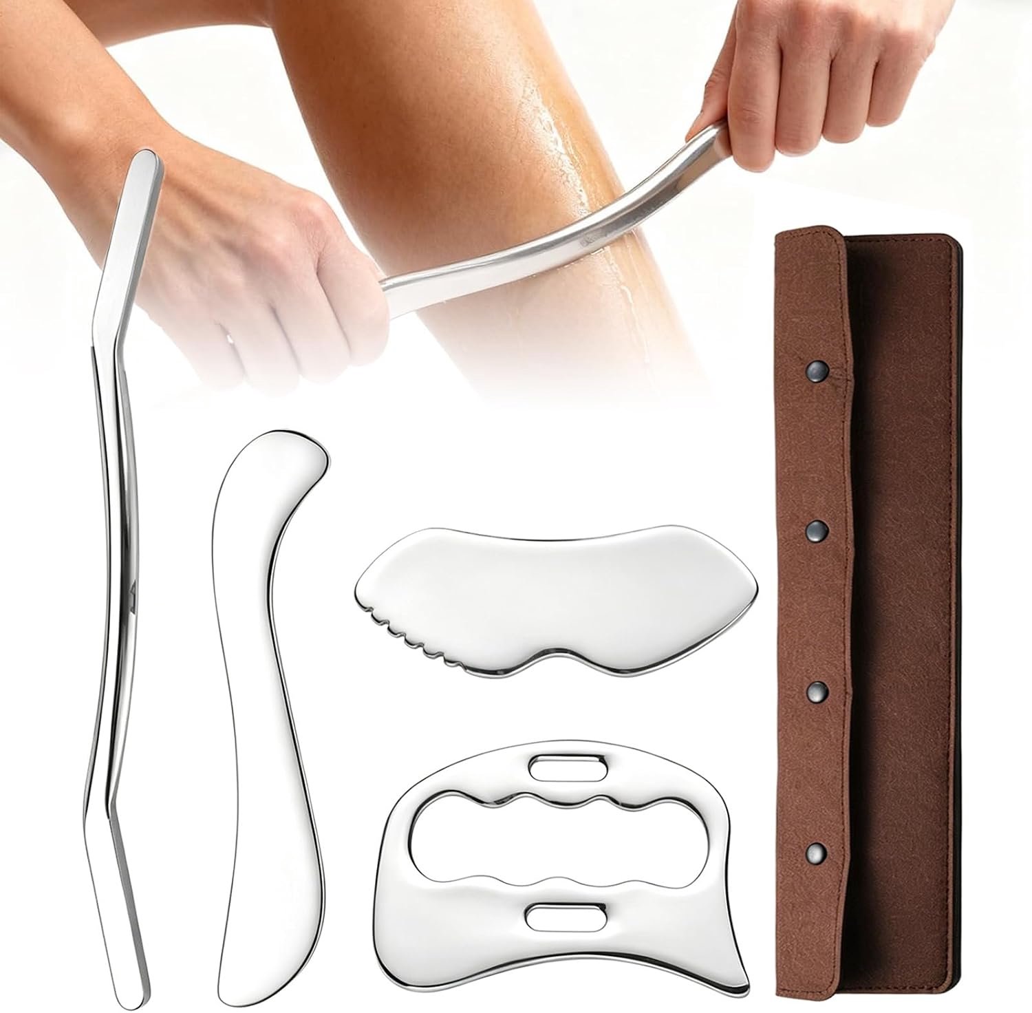 Gua Sha set 4-in-1 - roestvrij staal 304 - hygiënisch en duurzaam - voor diepe weefselmassage - ShopVlot
