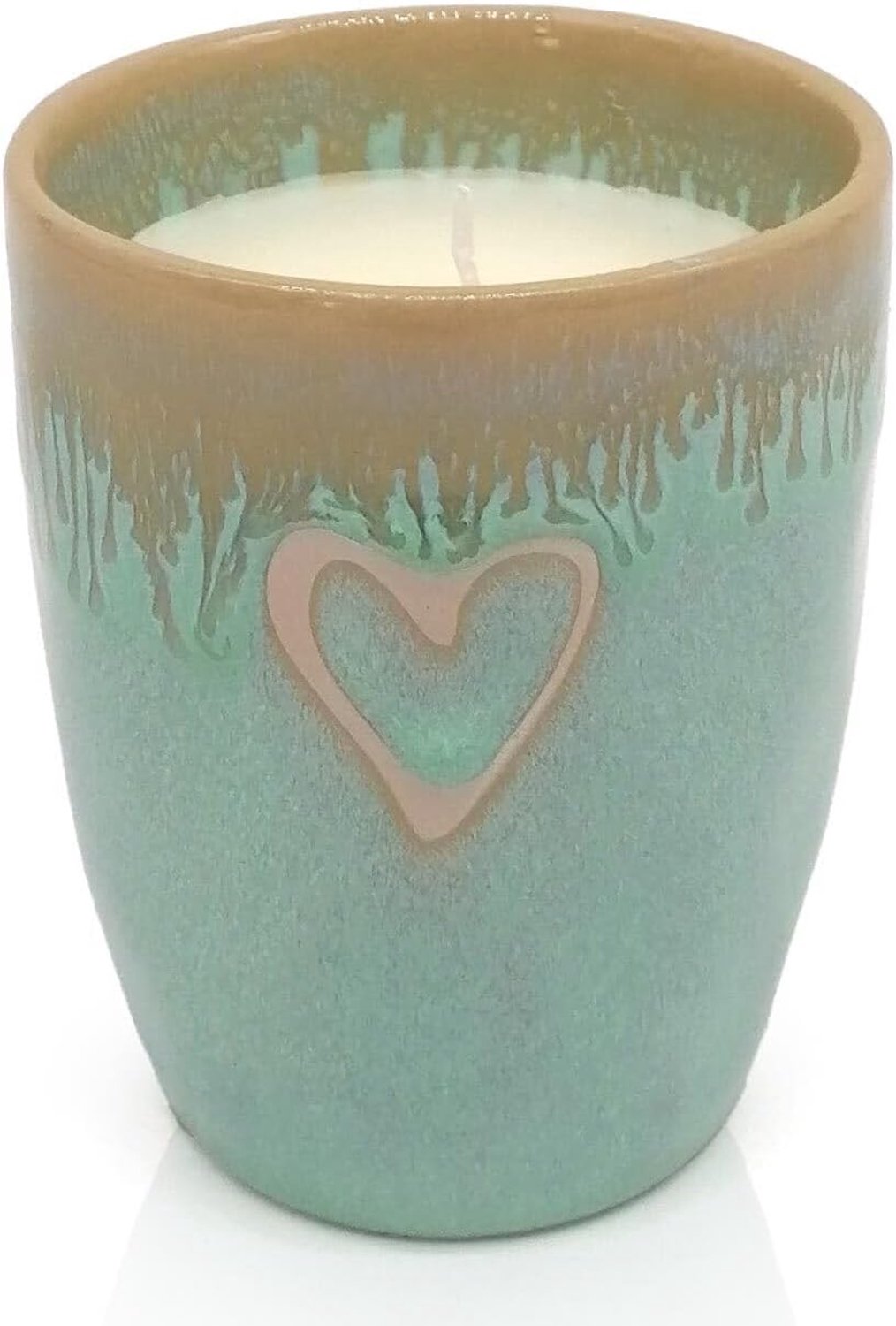 Kaars in beker 280 ml - handgemaakte steengoed - turquoise hart - multifunctioneel gebruik - ShopVlot