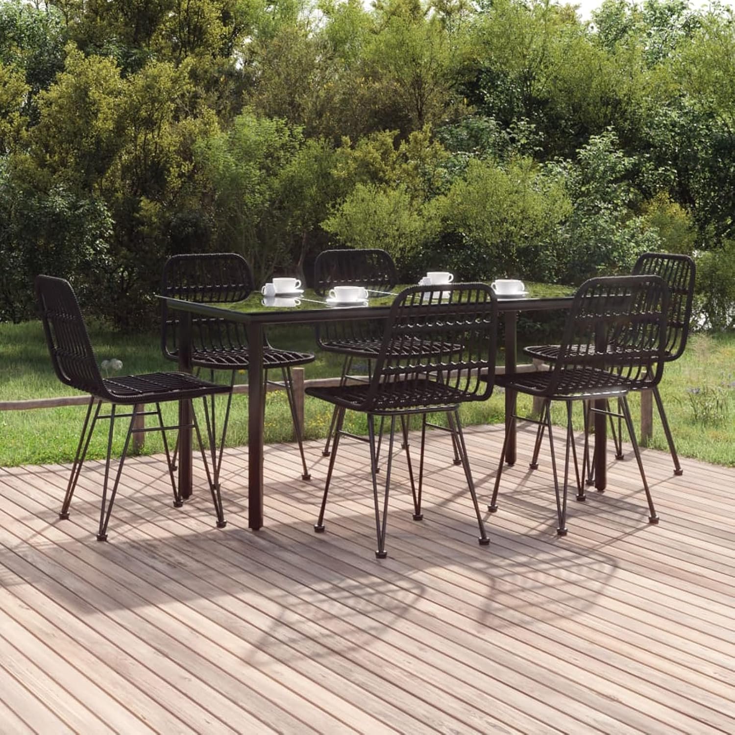 7-delige tuinset zwart poly rotan, tuin eetset, eetset, patio eetset, tuinmeubelen set (SPU: 3157898)