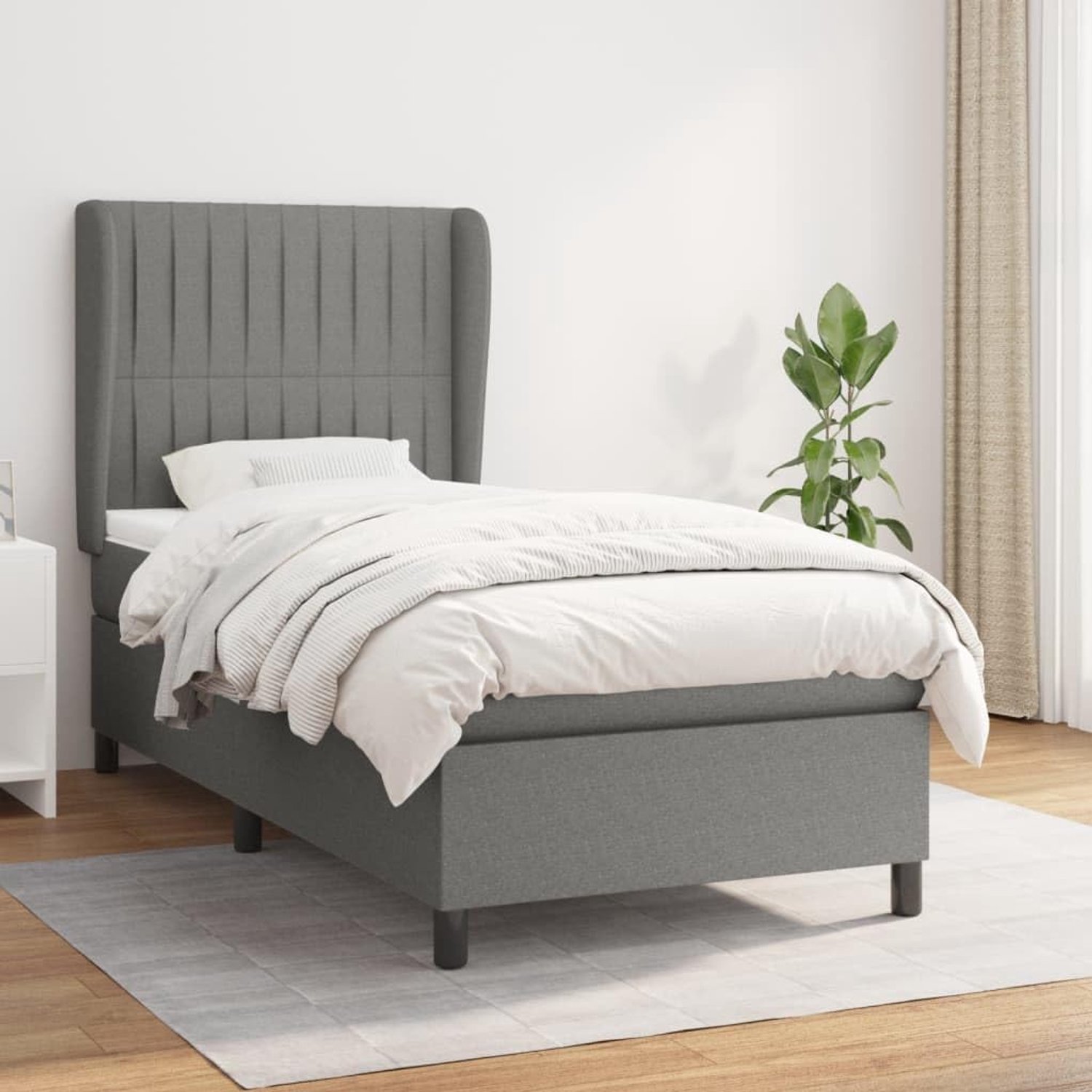 Matras stof donkergrijs 100x200 cm pocketvering hoofdbord verstelbaar slaapkamer bed middelhoog hard matras ademend duurzaam comfortabel rug ondersteuning lezen tv kijken
