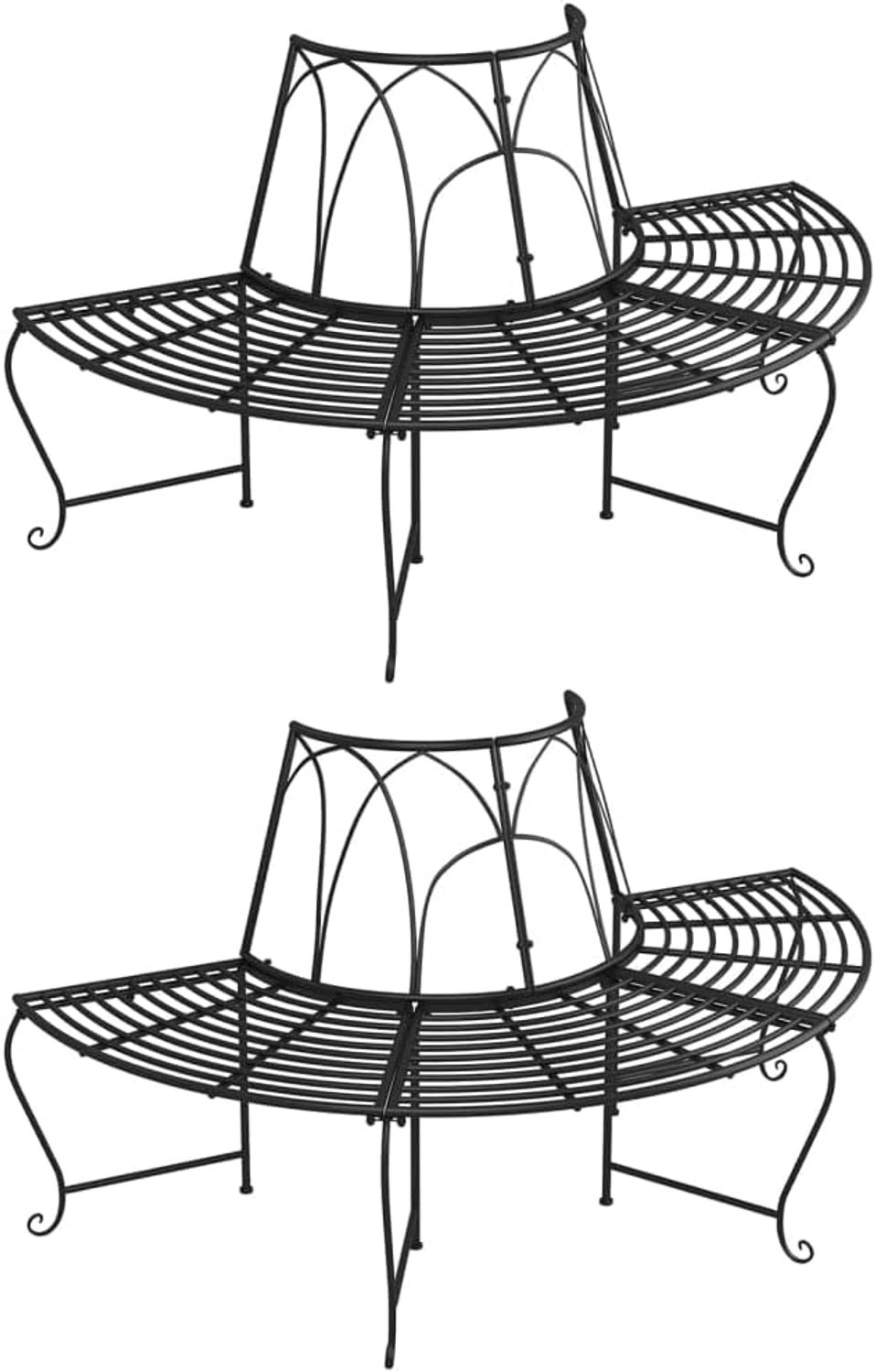 Halfrond, 2 stuks, Ø159 cm, zwart, staal, outdoor zitbank, terrasbank, parkbank van tuinbank voor terras, voor terrassen, stranden, camping