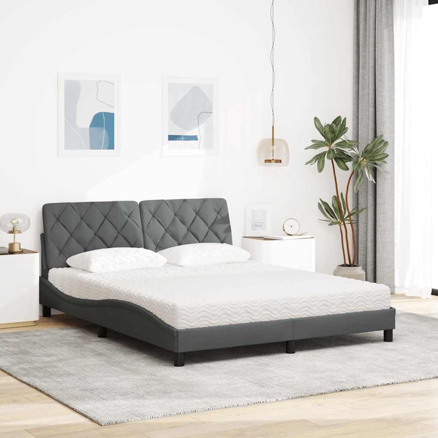 Stoffen bed met schuimmatras slaapkamer 160x200 cm donkergrijs