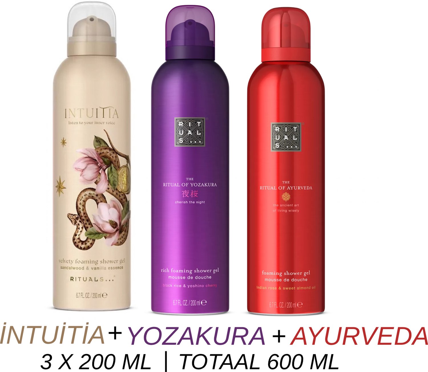 Rituals - Shower Gel Value Set - Intuitia + Yozakura + Ayurveda - 3 x Shower Gel 200 ml = 600 ml - Douchegel - Doucheschuim