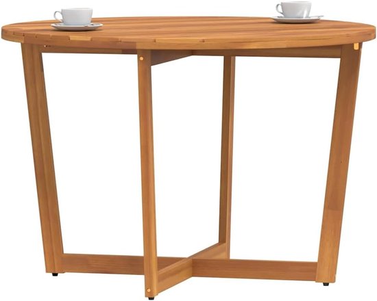 Rond, diameter 110 x 75 cm, massief acaciahout, terrassen, eettafel, hout met lamellendesign, stabiele kruispoot voor buitenruimtes — afbeelding 5