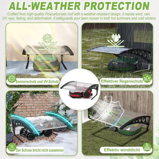 Afdekkingen voor grasmaaiers, 103 x 81 x 45 cm, garage dak voor robotmaaier, carport van polycarbonaat, regen- en uv-bescherming, garages voor robotmaaiers, overkapping — afbeelding 5