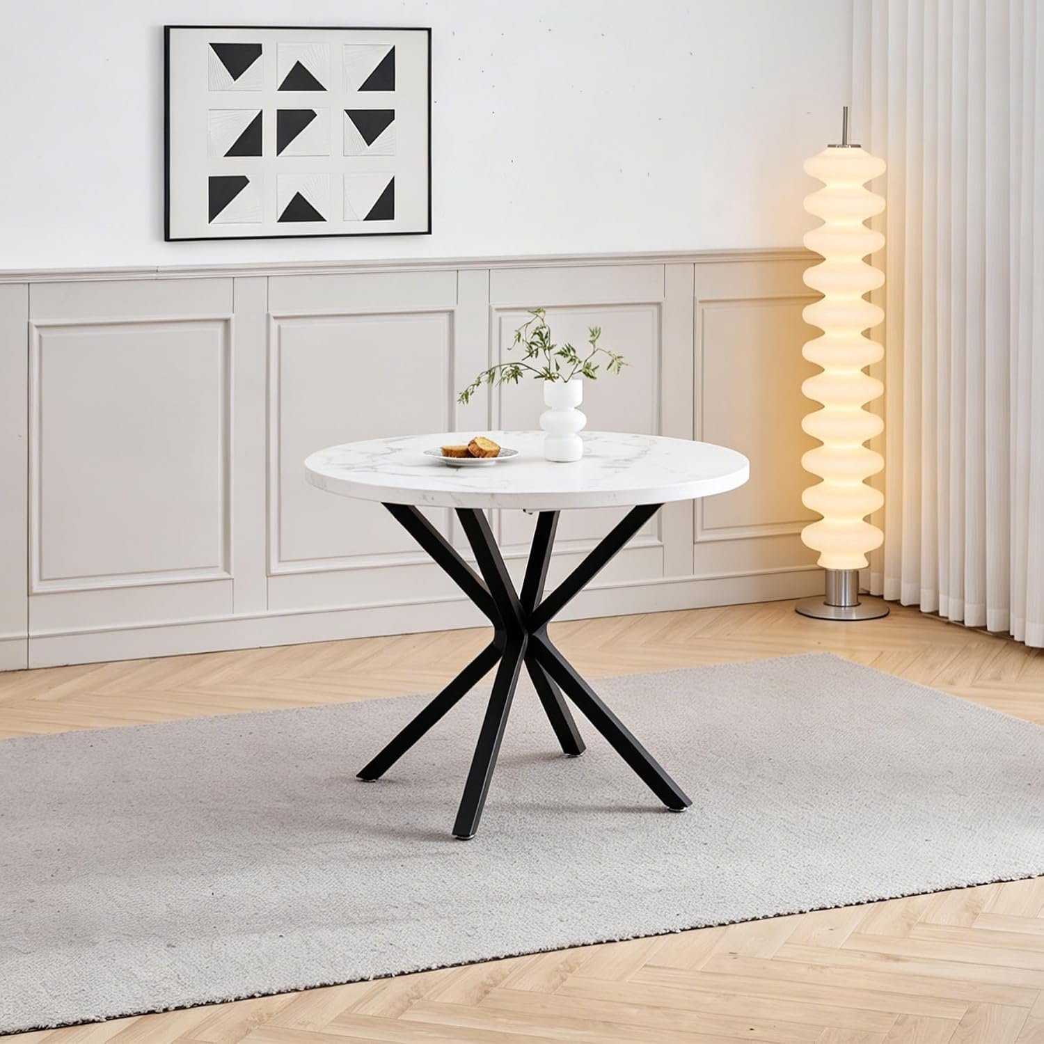 Tafel met Robuuste X-vormige Poten, 100 cm * 100 cm * 76,5 cm voor Keuken, Kleine Ruimte, Appartement (Wit Tafelblad+Zwarte Poten)