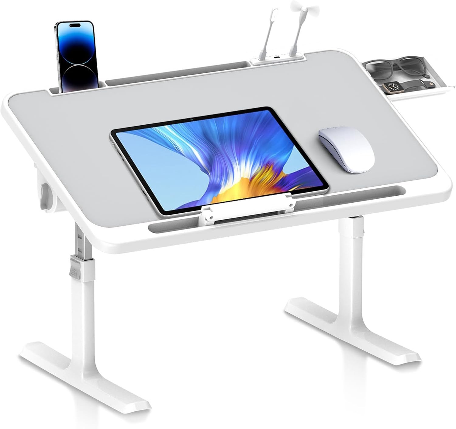 Beddienblad, inklapbaar, draagbare laptoptafel voor bed, laptoptafel met 5 hoogtes verstelbaar en hoekverstelbaar, bed, tablettafel, laptopbureau voor bank, vloer, 60 x 40 cm