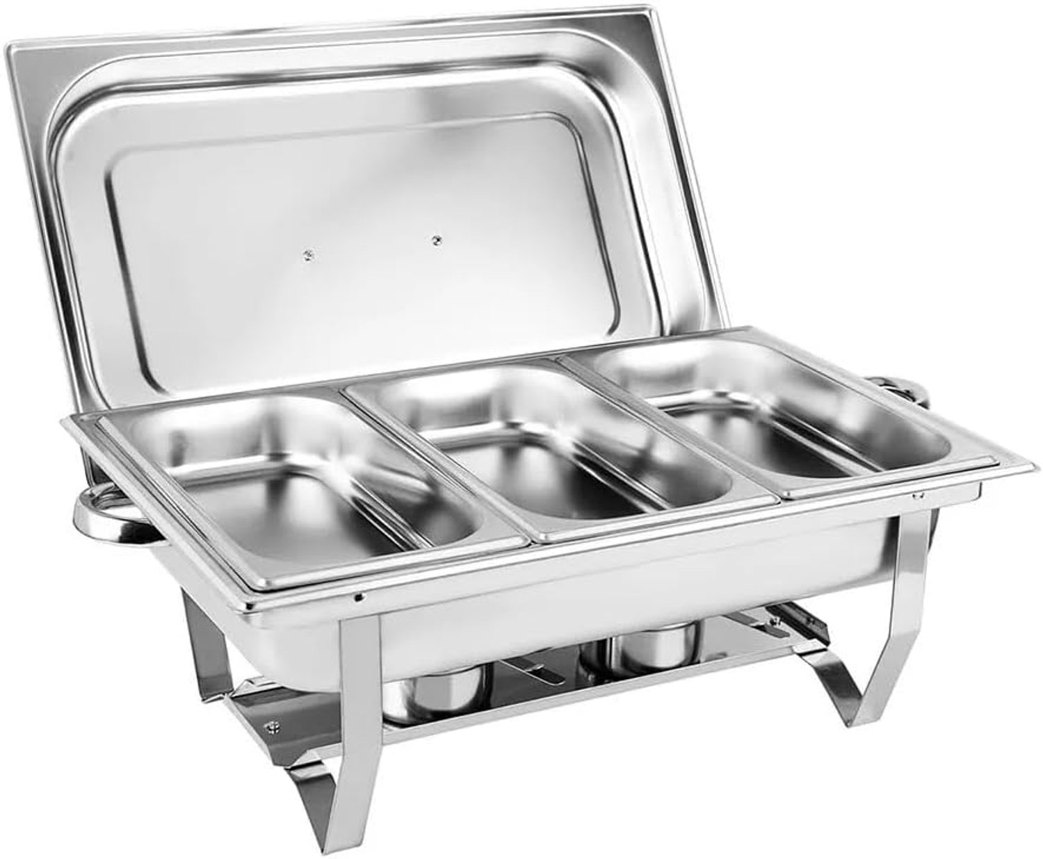 Dish, 9 liter, rechthoekig, roestvrij staal, warmhoudcontainer, warmtecontainer voor catering, buffetten, familiefeesten, banketten, bruiloften (3 roosters)