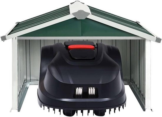Garage voor grasmaaier, 92 x 97 x 63 cm, van verzinkt staal, groen — afbeelding 4