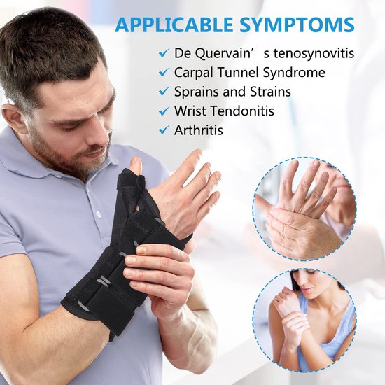 Polsbandage met duimspalk voor de Quervains Tenosynovitis, carpaal tunnelpijn, verstuikingen, artritis, peesschedeontsteking, bandage voor mannen en vrouwen — afbeelding 2