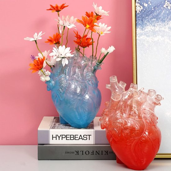 Gesimuleerde Hartvormige Bloemenvaas, Onregelmatige Creatieve Kunstvaasdecoraties, Harsen Hartsculptuurvaas voor Kantoor Aanrecht Boekenplank(#small- transparent red) — afbeelding 2