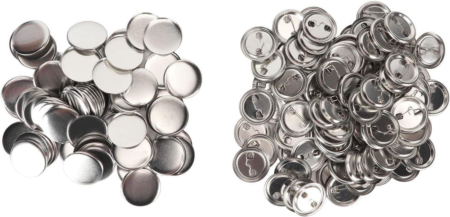 100 Set Pin Back Button Onderdelen, Stevig Metaal Kunststof Roestvrij Gladmakende Badge Maken Benodigdheden met Transparante Beschermfolie, voor Button Maker Machine Craft Gift (37MM)