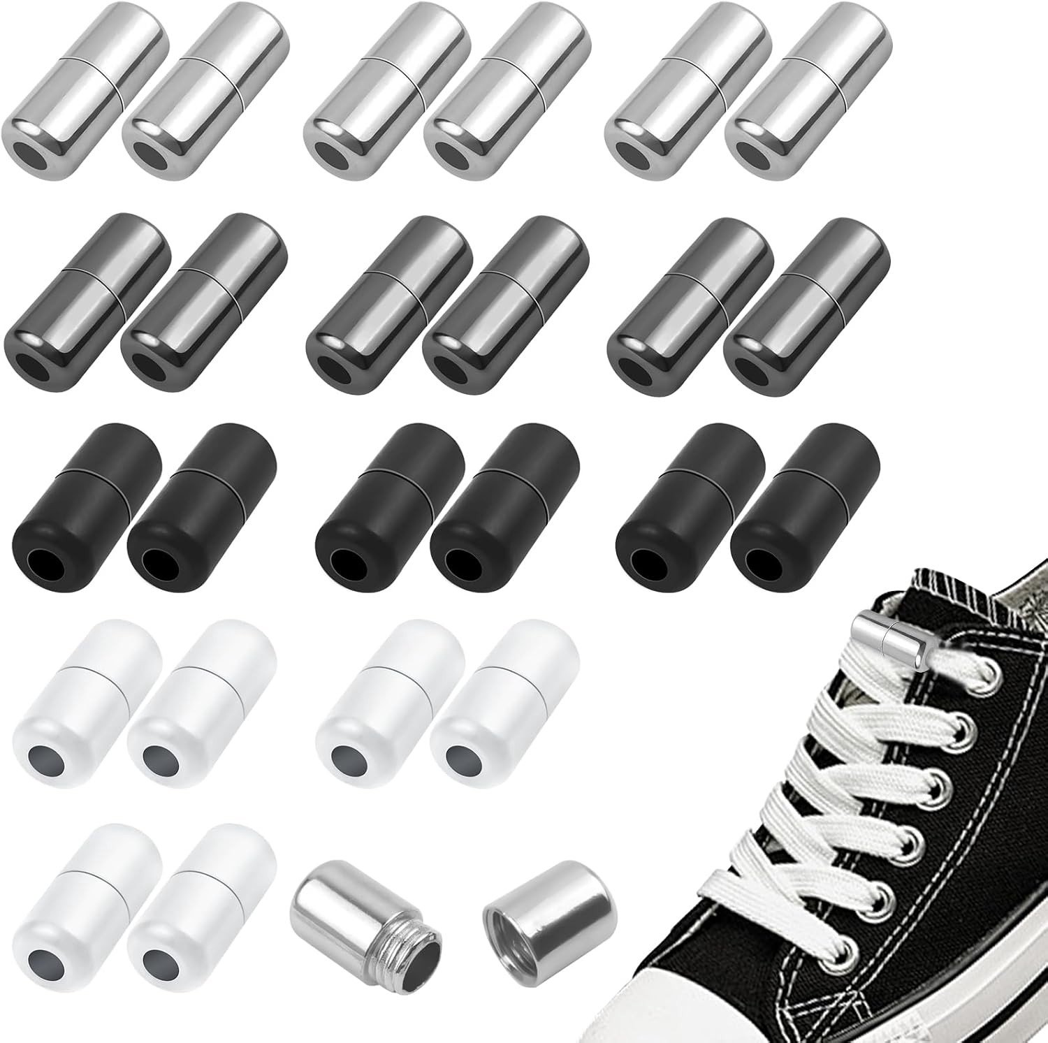 24 Stuks Metalen Capsule Vetersluitingen in 4 Kleuren, Geschikt voor Sneakers en Dikke Veters, Ideaal voor Kinderen en Volwassenen