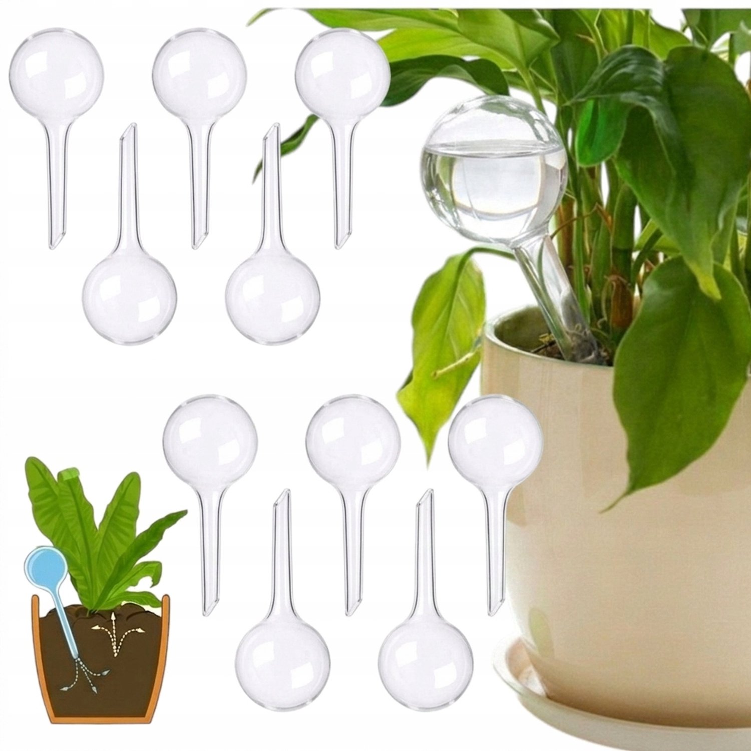 Set van 10 Witte Watergeefballen voor Planten - Merkloos