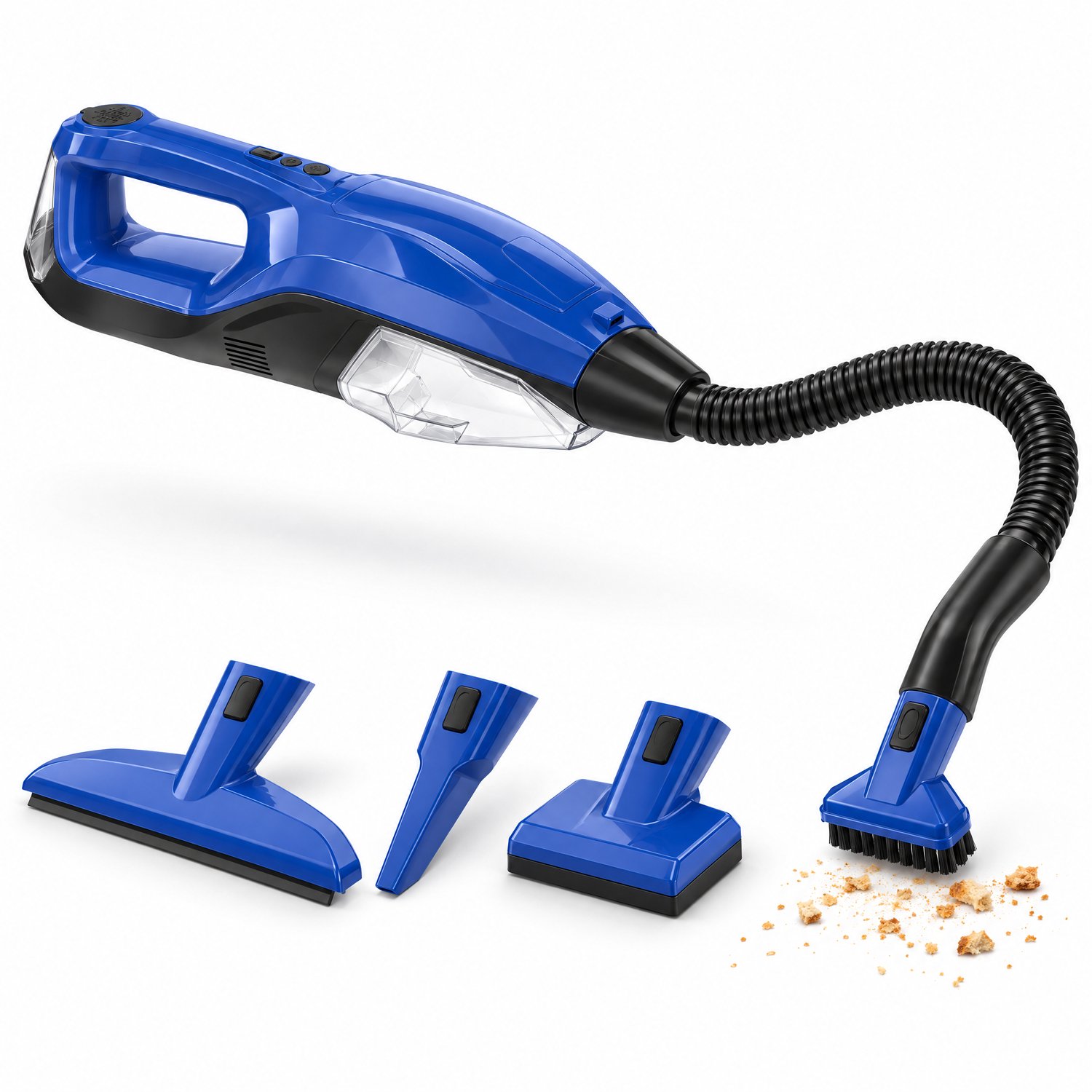 Cheqo Kruimeldief Nat en Droog - Draadloze Handstofzuiger met Slang en Opzetstukken - Kruimelzuiger Snoerloos - Autostofzuiger - Mini Stofzuiger - Raamzuiger - Vlekkenreiniger met Sproeifunctie voor Bank en Tapijt - Zetelreiniger zwart