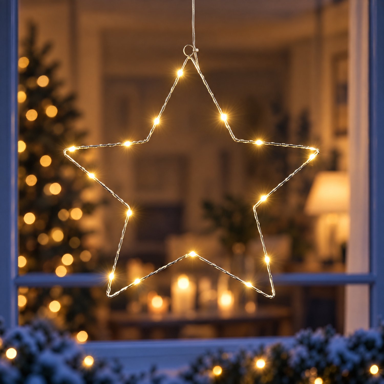 Cheqo® Kerstster met Verlichting - LED Kerstster op Batterij - Verlichte Ster Hangend - Kerstverlichting voor Binnen en Buiten - Raamdecoratie Kerst - Kerstdecoratie - Kerstlampjes - Warm Wit Licht - Verlicht Kerstfiguur - Zilver
