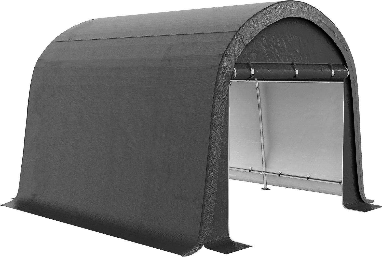 Fietsenberging 3 x 3 m - Waterafstotend PE doek met uv bescherming - Verzinkt stalen frame - Twee oprolbare ritsdeuren - Grijs