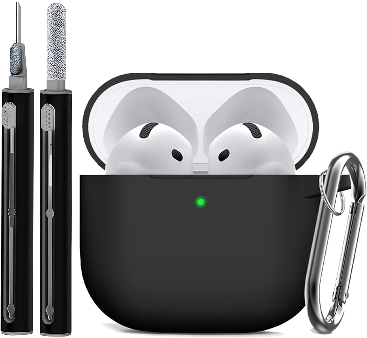 Zachte Siliconeschoudertas voor Hoofdtelefoon met Reinigingspen - Geschikt voor Draadloze en Bedrade Hoofdtelefoons, Ondersteunt USB-C Opladen en Draadloos Opladen (Zwart)
