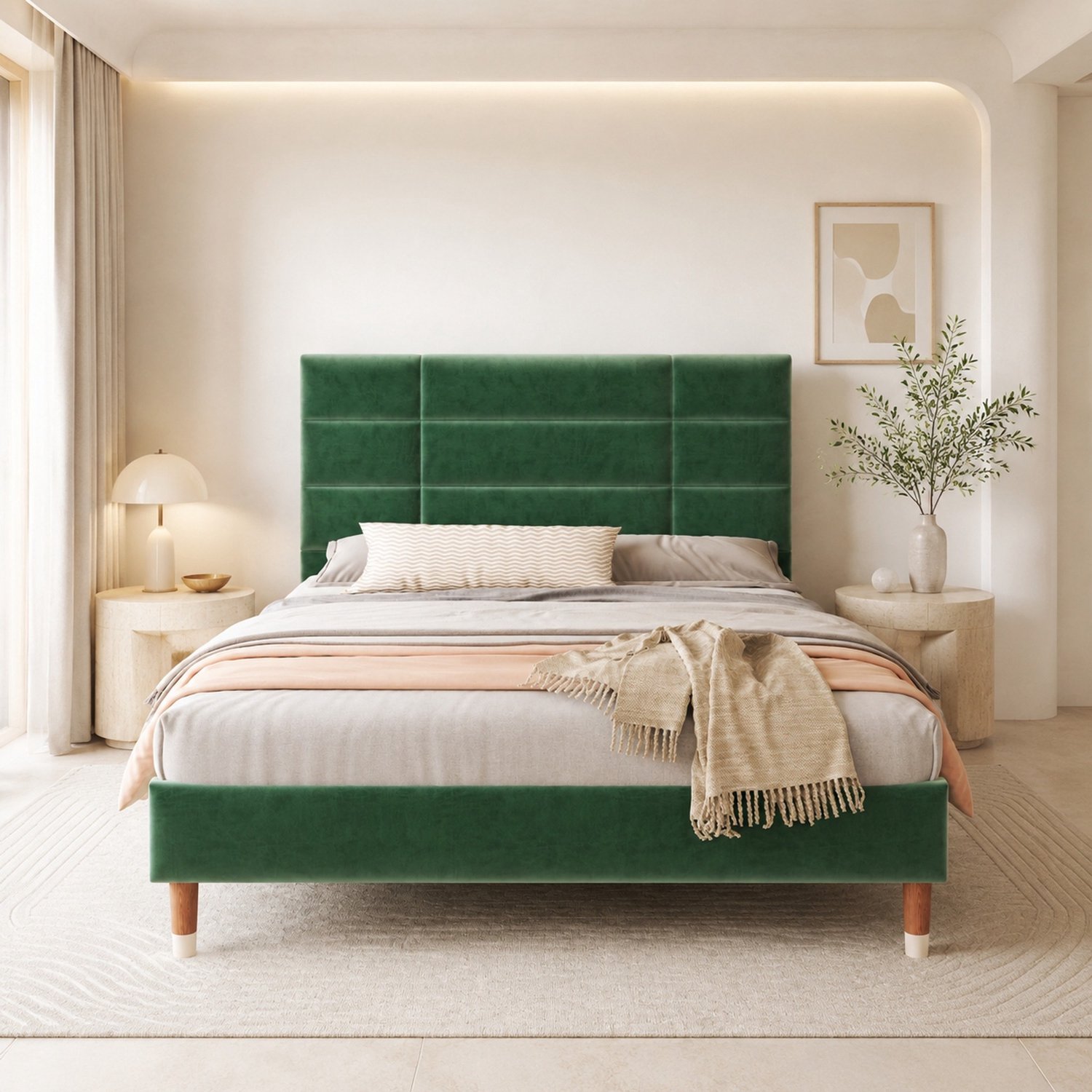 Gestoffeerd tweepersoonsbed 140x200 cm - lattenbodem - donkergroen fluweel
