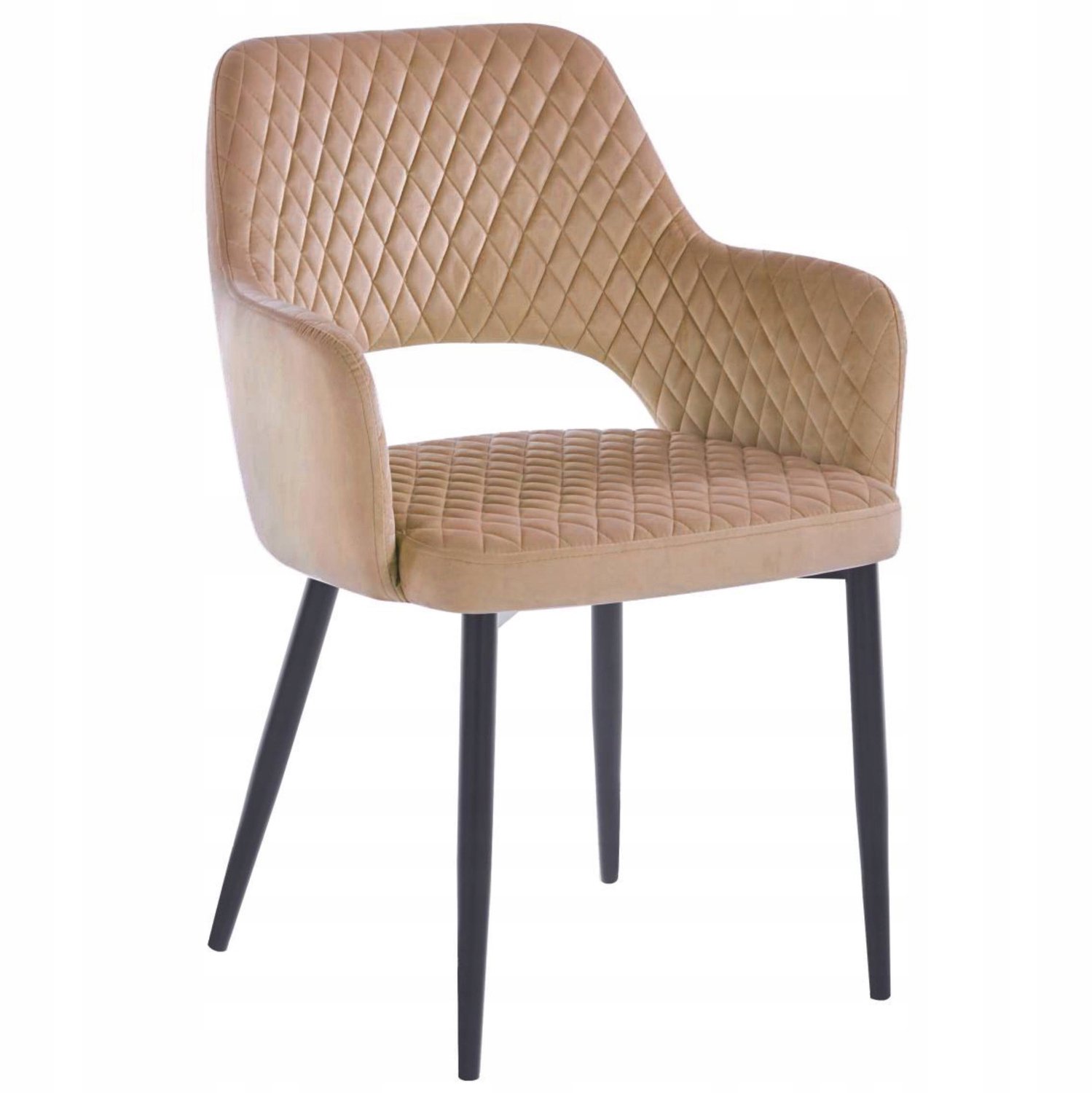 Furnitex K3-FX (B) Riviera 24 - Eetkamerstoel - Cappuccino fluweel - Zwarte metalen poten - Met armleuningen Cappuccino;Zwart
