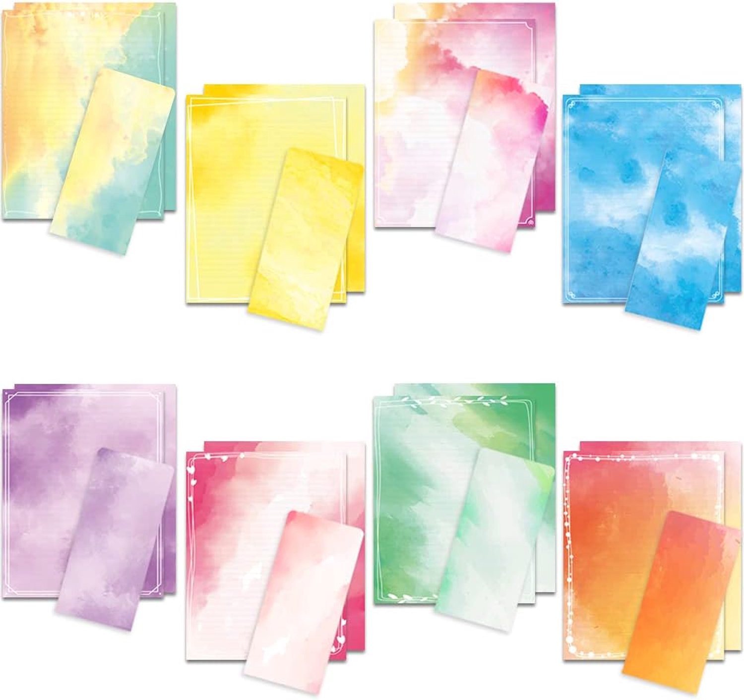 Aquarel papier set 72 stuks - 8,5 x 11 inch - met zelfsluitende enveloppen - perfect voor creatief schrijven - Vemera