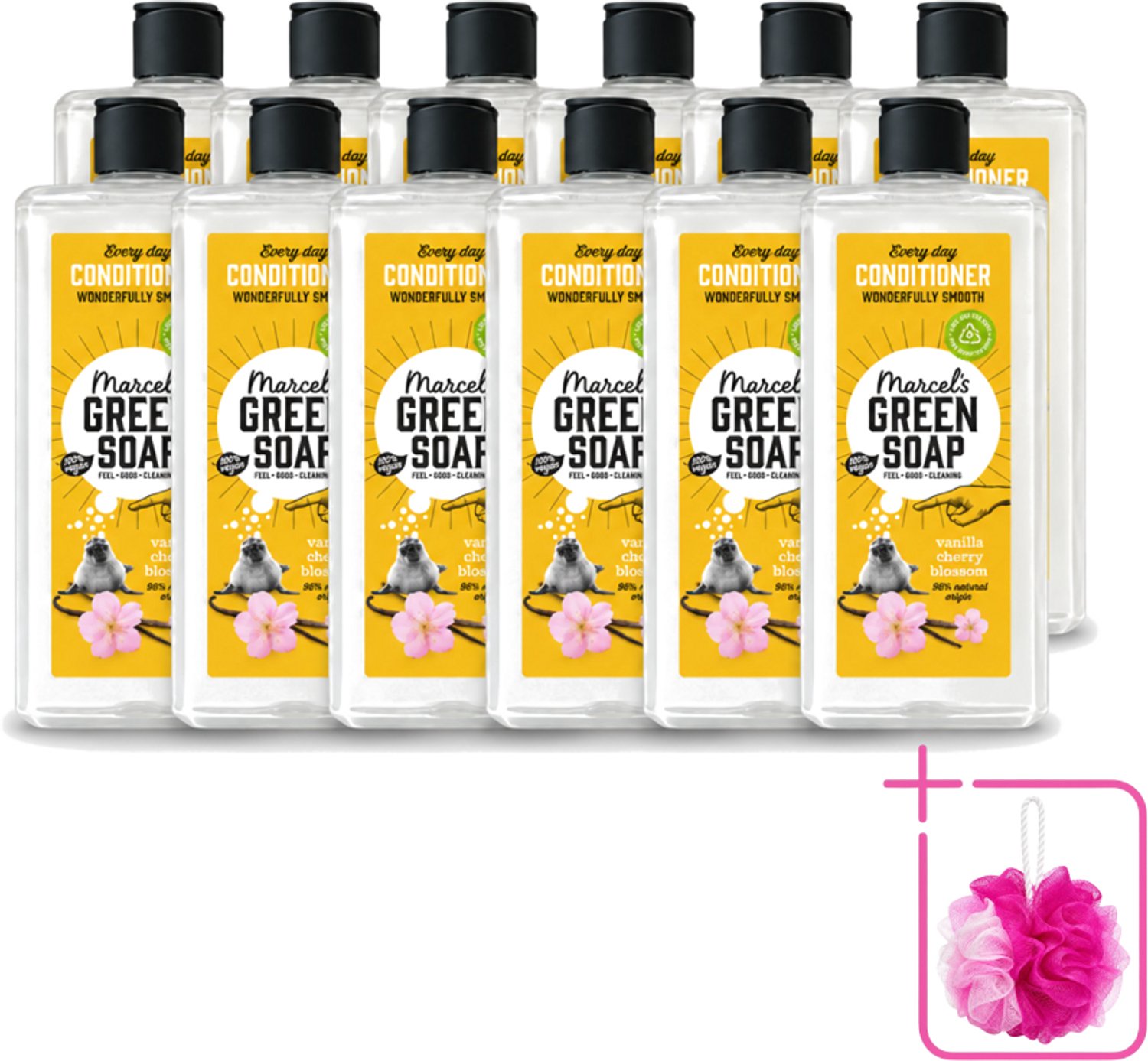 12 x Marcel’s Green Soap – Conditioner – Vanilla & Cherry Blossom – 300 ml - Bulkverpakking - Haarverzorging - Douchemop - Natuurlijke conditioner