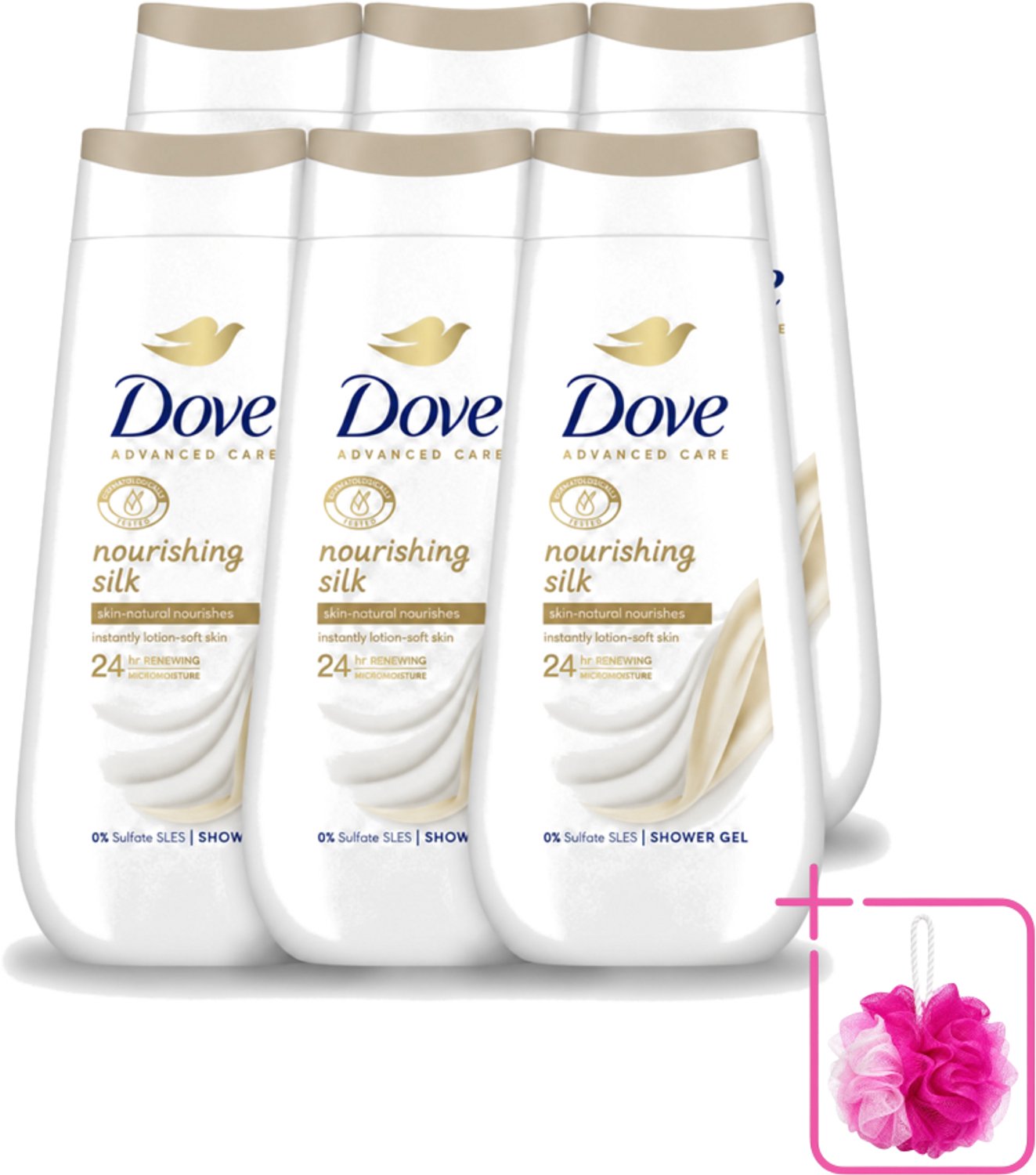6 x Dove Douchecrème - Nourishing Silk - 225 ml - Bulkverpakking - Douchecrème - Douchemop - Huid verzorging