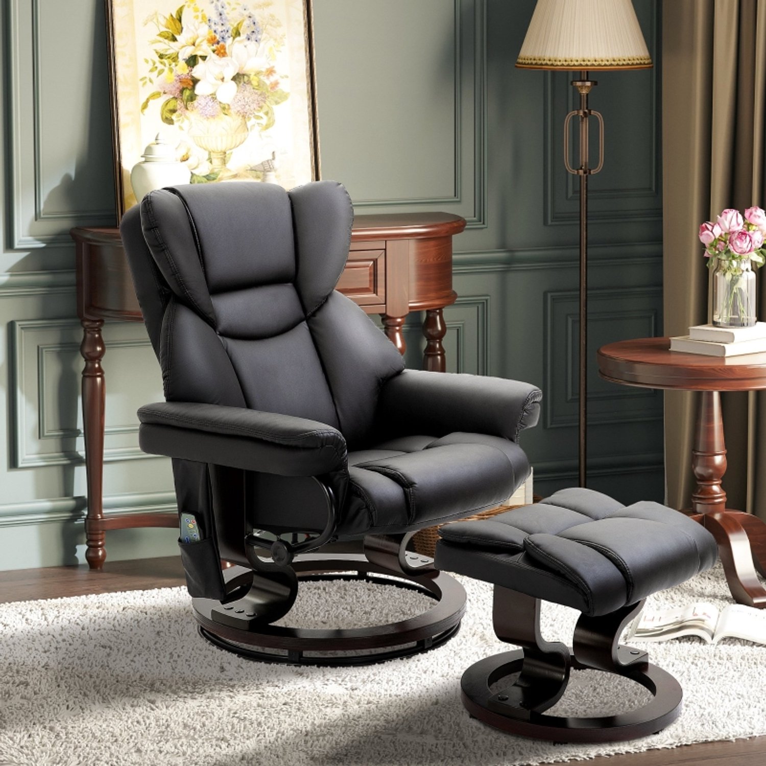 MIVRAY Relaxfauteuil 79 x 82 x 101 cm - Massage Met 10 Punten en Tot 145 Graden Kantelbaar - Voor de Woonkamer - Gebonden Leer - Zwart
