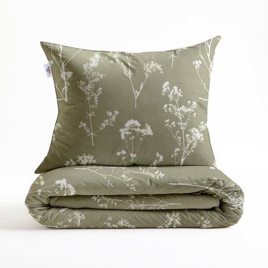 Zohome Yarrow Dekbedovertrek - Groen - Tweepersoons - Dekbedhoes van 100% Katoen-Flanel - Bloemen - 200x220 + 2 slopen 60/70 cm - AW25 van Merkloos — afbeelding 2