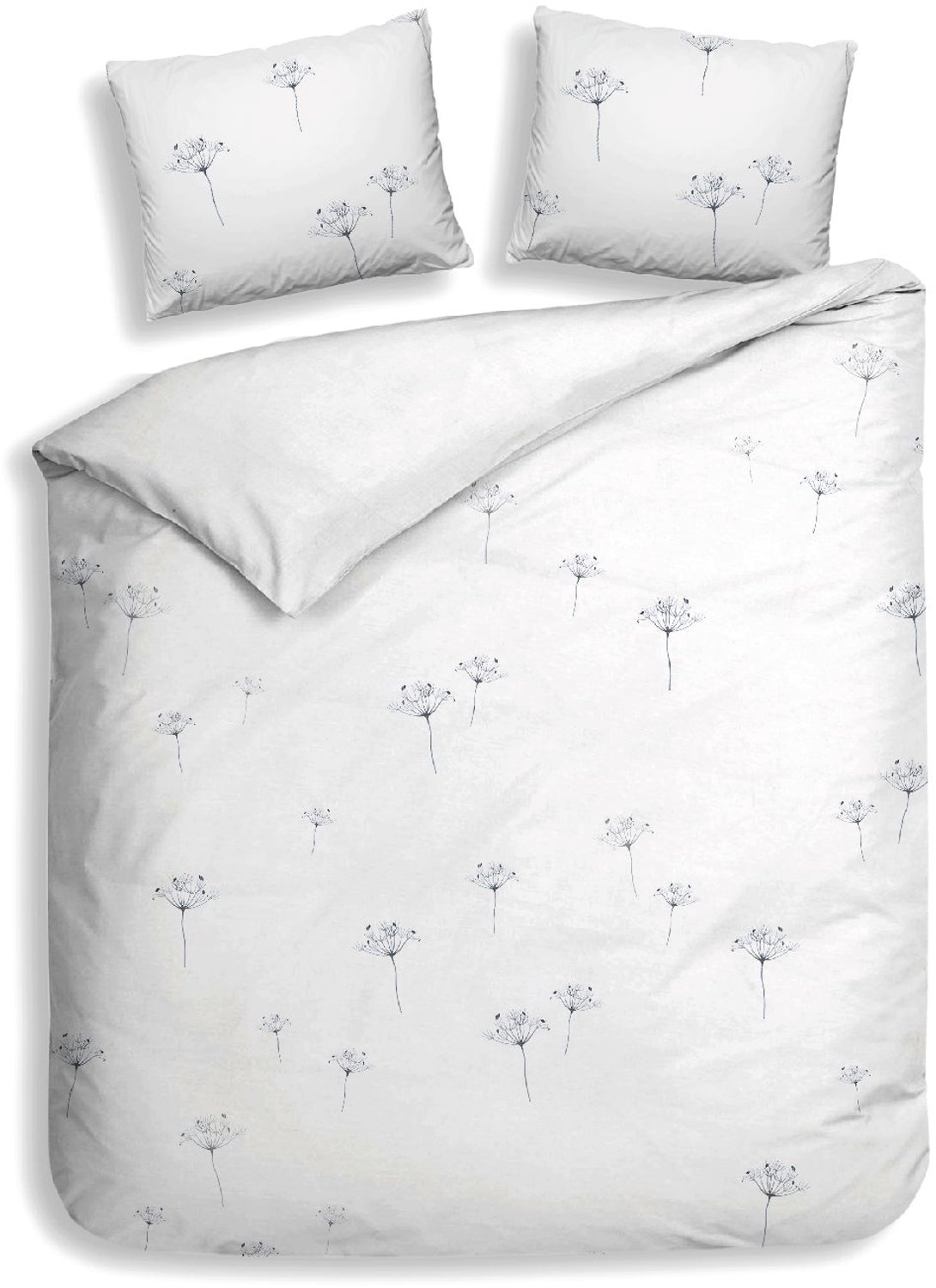 Heckettlane Dekbedovertrek Luna - Bedlinnen met print - 200x200-220 cm - Tweepersoons - Wit - Dekbedovertrek van 100% Katoen-Flanel White