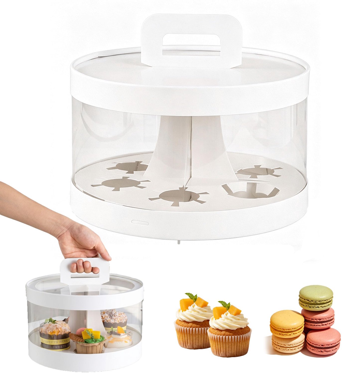 Ronde Cupcakebox met 6 Gaten en Transparant Deksel