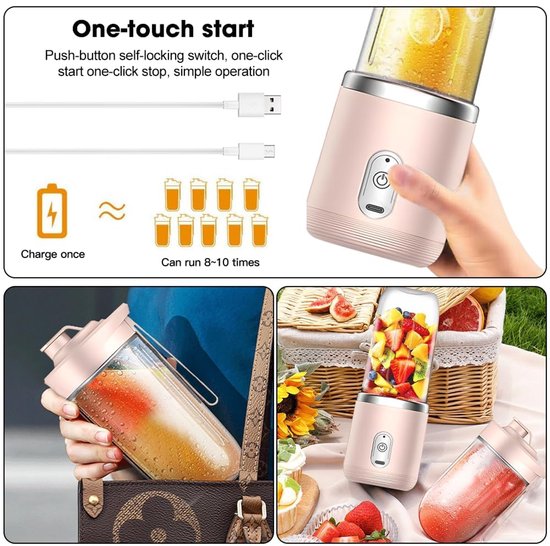 Smoothie Maker en Mini Blender, USB Oplaadbaar met 6 Blades — afbeelding 3
