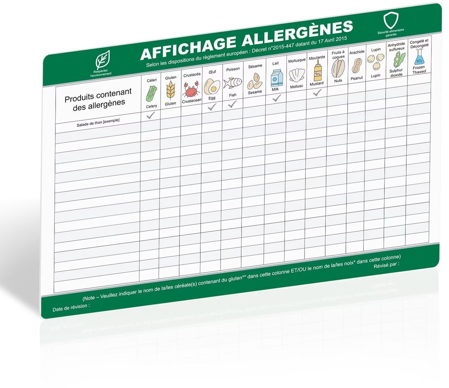 Allerg waarschuwingsbord, 300 x 200 mm Hard PVC met Uitschrijfbaar Oppervlak