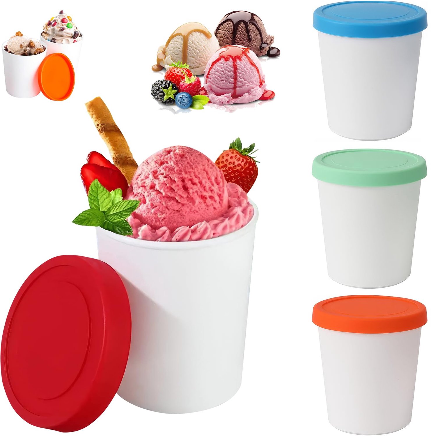 Set van 4 Herbruikbare IJscremcontainers met Deksel