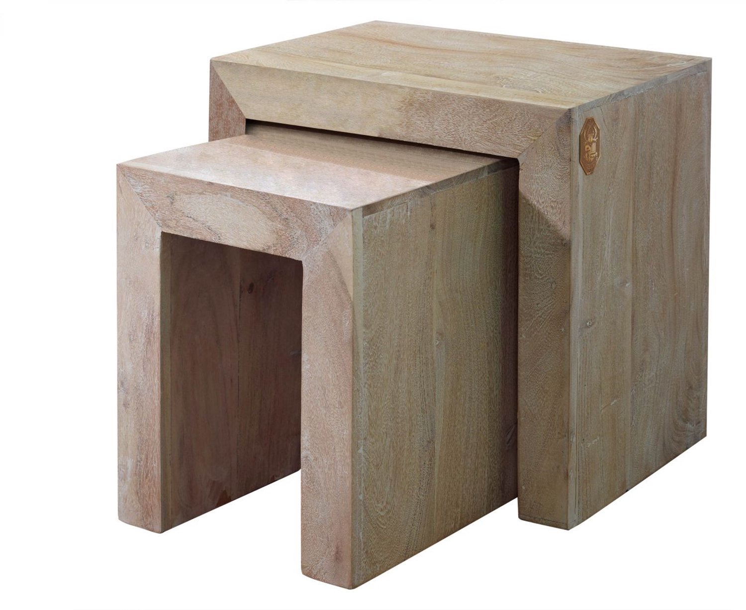 MASSIVMOEBEL24 .DE bijzettafel beige massief hout gemonteerd NATURE WHITE #12