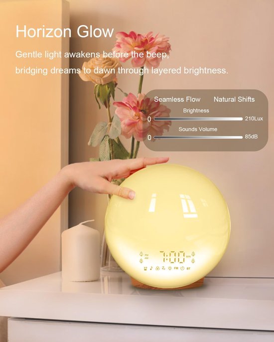 Wake up Light met Lichtwekker Functie - Digitale Wekker Zonsopgang Simulatie Twee Alarmen - Sfeerlamp Nachtlampje Slaapkamer Wit — afbeelding 3