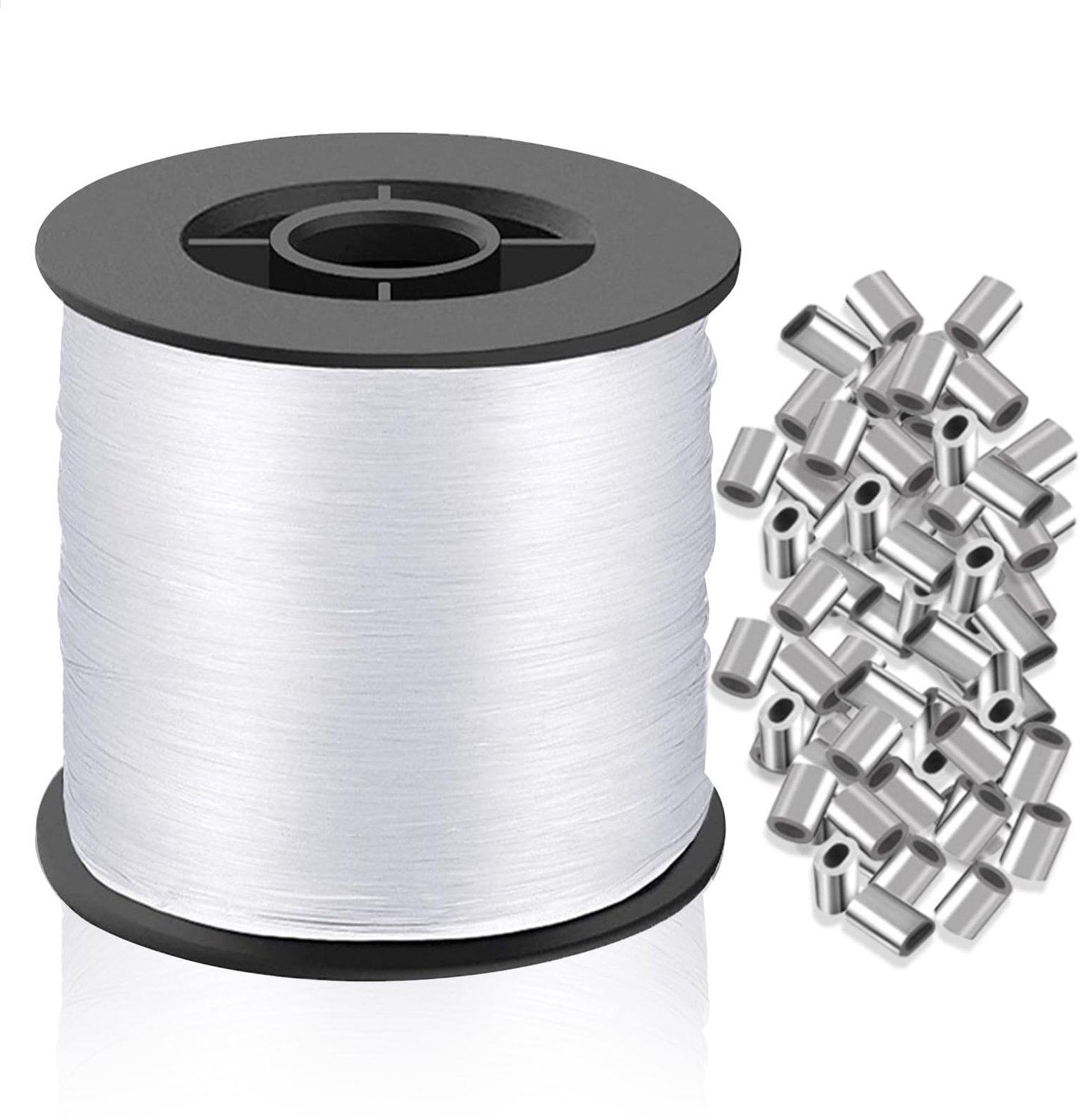 200m Transparante Nylon Vislijn met 100 Aluminium Crimp Sleeves