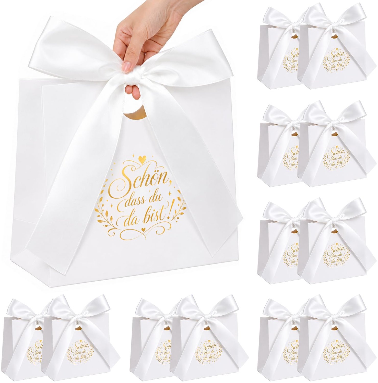 12 Witte Cadeautasjes met Lint voor Bruiloften en Feesten